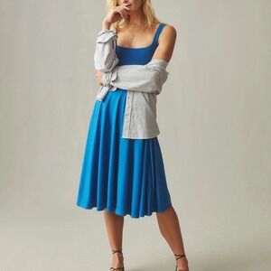 American Giant Flex Dress Womens Large Royal Blue Stretch Pleated Scoop Neck